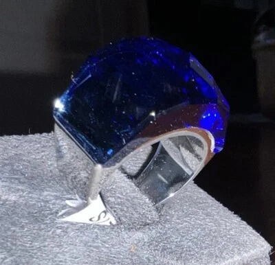 NEW Crystal Statement Nirvana Dome Ring Blue & Silver Dallas Cowboys Colors Sz 7 - Image 1 of 4
