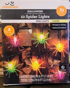 WAY TO CELEBRATE HALLOWEEN 10 SPIDER STRING LIGHTS IN & OUTDOOR ELECTRIC NIB - Picture 1 of 3