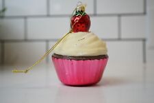 Pink Glass Cupcake Ornament With Strawberry On Top. (4)