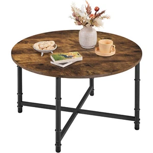 31.5in Rustic Round Coffee Table with Metal Frame for Living Room - Picture 1 of 10