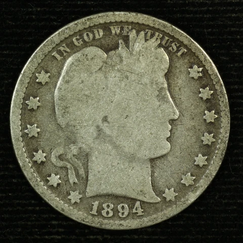 Barber Silver Quarter. 1894 P. Good Circulated. Lot # 9048-55-0094 Cover