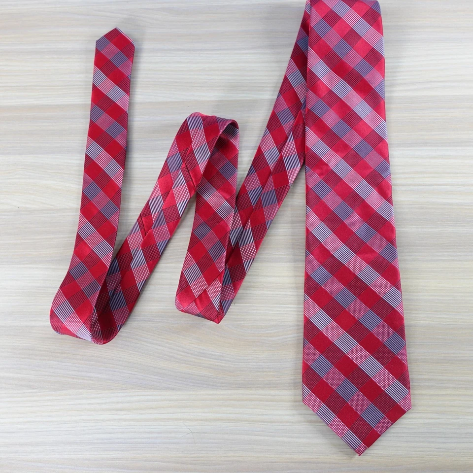 Corbata para el cuello para hombre roja a cuadros guinga seda formal traje brillante BEVERLY HILLS POLO CLUB Foto 1 de 4