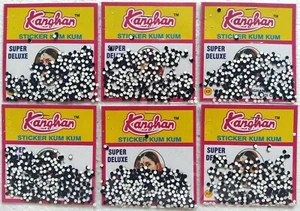 Indian Traditional Set of 6 pkts of Extra Small 000 Black Colour Bindi - Picture 1 of 1