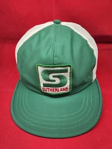 Vintage Sutherland Mütze Cap Snap Back Mesh Trucker grün Patch 80er One Size - Bild 1 von 6