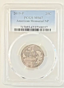 2019 P American Memorial NP Quarter 25c PCGS MS67 - Picture 1 of 2