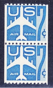 US C52 MNH OG 1949 7¢ Blue Jet Airliner Horz Airmail Coil Pair Very Fine - Picture 1 of 1