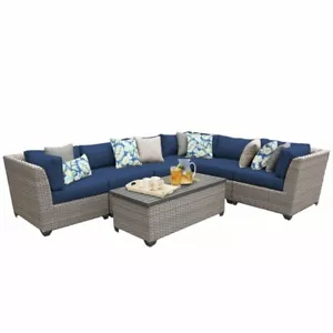 TK Classics Florence 7-Piece Patio Wicker Sectional Set 07b in Navy - Picture 1 of 1