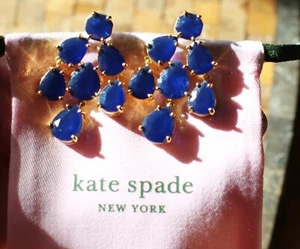 KATE SPADE NY CRYSTAL COBALT BLUE GOLD PETALS CHANDELIER DROP EARRINGS SPECIAL - Picture 1 of 20