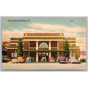 Postcard Vintage Union Station Bethlehem Pennsylvania Linen 0447 - Picture 1 of 2