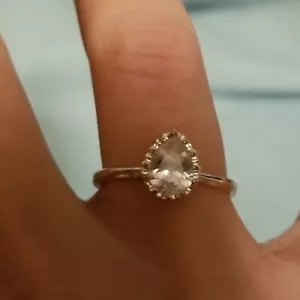 Silvertone Pear Teardrop CZ engagement ring Size 7 intricate setting - Picture 1 of 4