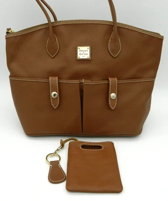 DOONEY & BOURKE Hand Bag Crescent Tote Brown Pebble Grain + Key Chain Pouch - Image 1 of 4