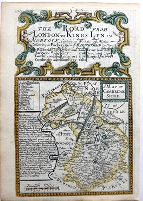 CAMBRIDGESHIRE CAMBRIDGE POR EMANUEL BOWEN c1720 MAPA GRABADO ANTIGUO GENUINO Foto 1 de 4