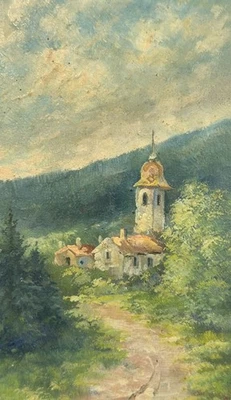 Antik Öl Auf Tafel Unterzeichnet: Landschaft Schule Französisch Elsässerin? - Bild 1 von 4