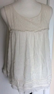 Ladies Size 12 New Look Ivory Sleeveless Embroidered/Crochet/Fringed Smock Top - Picture 1 of 6