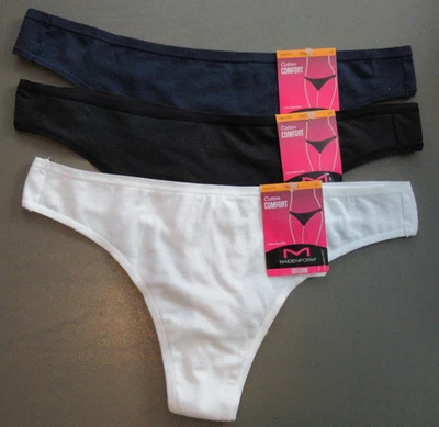 Paquete de 3 bragas tanga Maidenform para mujer mezcla de algodón, azul negro blanco, pequeñas/5 Foto 1 de 4