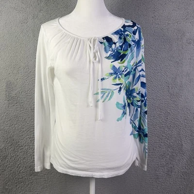 Tommy Bahama Top Womens XS White Neck Tie Long Sleeve Tropical Beach — 第 1/4 张图片