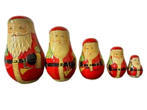 Fünf Stück russische verschachtelte Matroschka Puppen Weihnachtsmann handbemalt Vintage - Bild 1 von 11