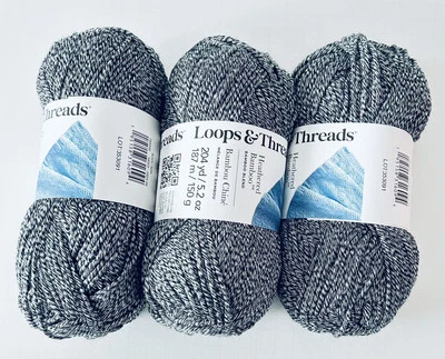 Loops &Threads Bamboo Chine Yarn 3 Pack Black 5.2 oz each Skein Total 15.6 Ozs - Image 1 of 4