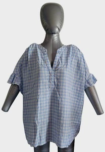Crown & Ivy Checkered Shirt Womens XXL Blue White Sleeveless V-Neck - Picture 1 of 9