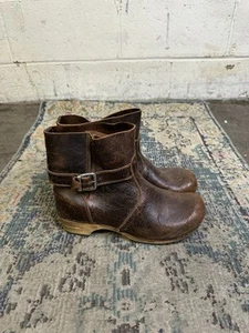 Sanita Mina Brown Wood Clog Boot Women size 40 US 9 Leather Summer Boho Chic - Picture 1 of 9