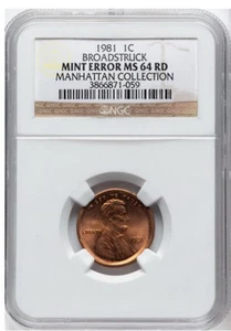 1981 LINCOLN CENT PENNY 1c MINT ERROR STRUCK OFF CENTER NGC MS64RD - Picture 1 of 2