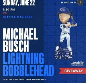 2025 Chicago Cubs Michael Bush Lightning Bobblehead SGA Inside Original Box MINT - Picture 1 of 1