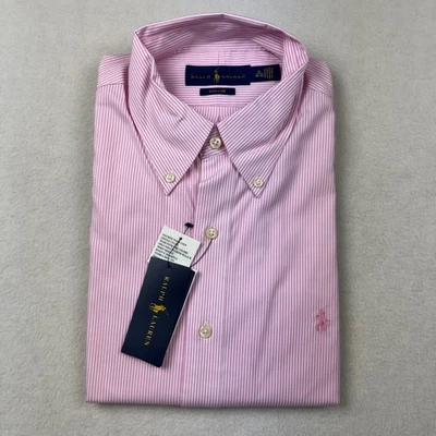 Ralph Lauren Easy Care Pink White Striped Button Down Dress Shirt 16 40/41 Large - Image 1 of 3