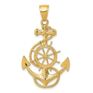 14k Large Anchor w/Wheel Pendant - Picture 1 of 4