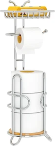 Stylish Free Standing Toilet Paper Holder with Shelf - Chrome Finish - Picture 1 of 13