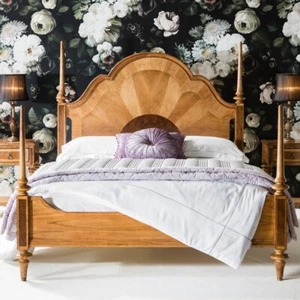 Spire Four Poster Bed Handcrafted Solid Mindi Wood And Walnut Veneers BF150 - Picture 1 of 1