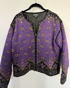 Vintage Icelandic Designs Wollpullover Zip Jacke Gr. M lila gefüttert 3D Design - Bild 1 von 12