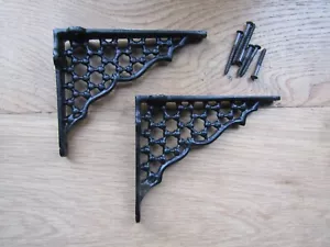 PAIR of 6" LATTICE Cast iron antique retro Rustic vintage shelf brackets BLACK - Picture 1 of 2