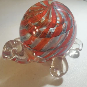 Hand Blown Art Glass Turtle with Red Swirl Paperweight 4" Tall 3.25 lbs. - Picture 1 of 16