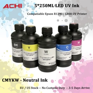 5 X 250ML UV INK For ACHI A3 A4 A5 UV Printer Colorful CMYKW Neutral Ink US Ship - Picture 1 of 16