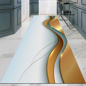 Modern Hall Runner, Gold Line Rug, Abstract Carpet, Luxury Runner - Picture 1 of 12