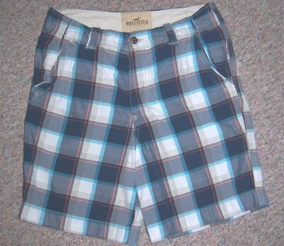 Pantalones Cortos HOLLISTER Azul A Cuadros 100% Algodón Botón-Volar Largo Sobre la Rodilla Talla 32 Usados en Excelente Condición  Foto 1 de 3