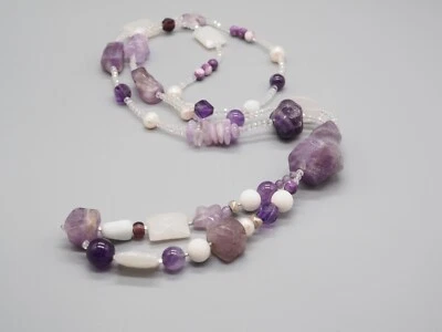 Amethyst Koralle Achat Y-Kette, lange weiß lila Edelstein Halskette,  Boho Style - Bild 1 von 3