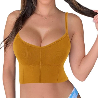 Women's Shaping Low Back Bralette Bra Solid Colors Stretchy Yoga Crop Top S-XL - Image 1 of 4
