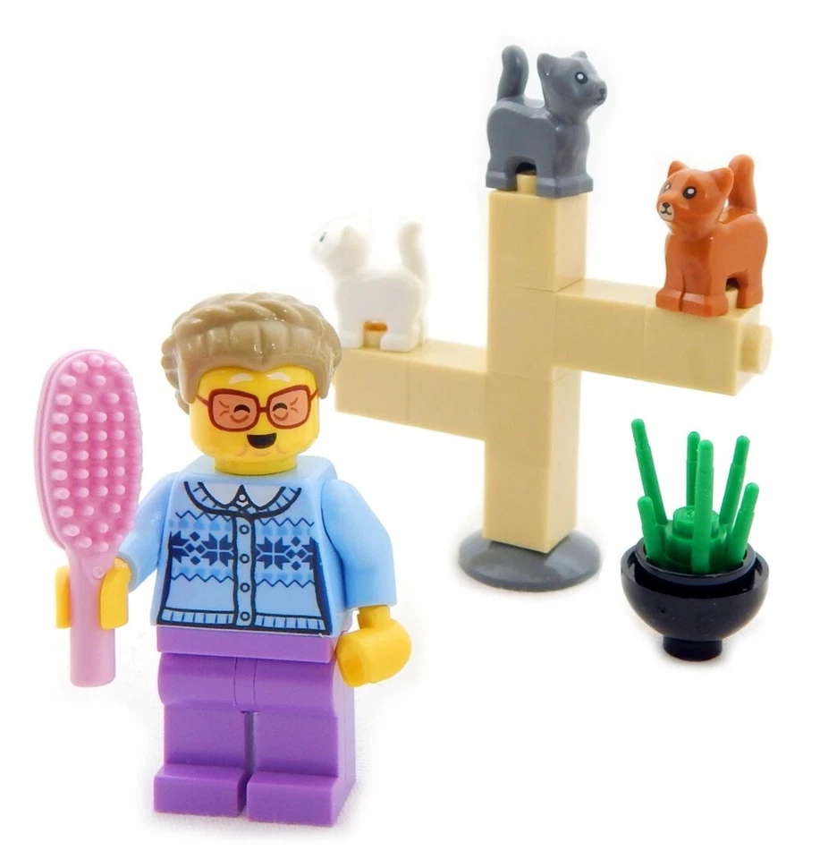NEW LEGO CAT LADY MINIFIG LOT crazy grandma grannie animal city town kitten - Image 1 of 1