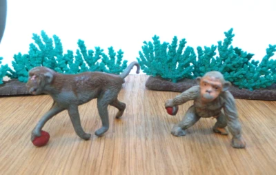 CHARBENS ZOO MONKEYS WITH RED BALLS PAINTED PLASTIC MADE IN ENGLAND - Image 1 of 3