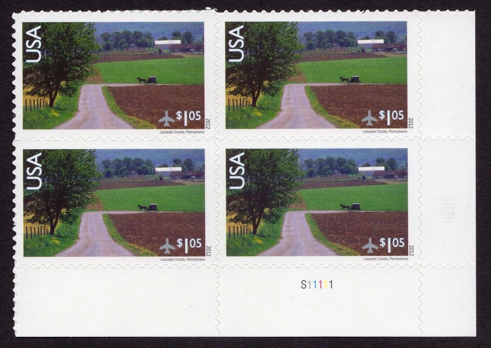 Scott #c150 Lancaster, PA (Amish) $1.05 Plate Block of 4 Airmail Stamps - MNH LR - Image 1 of 1