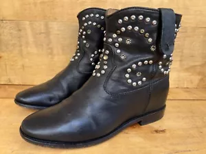 Isabel Marant Etoile Black Leather CALEEN Stud Flat Ankle Wedge Boots EU41|US 11 - Picture 1 of 20