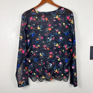 Blusa Nastygal Negra Malla Transparente Floral Manga Larga EE. UU. Talla 14 - Imagen 1 de 6