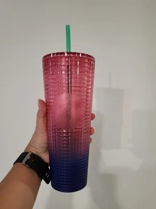 Starbucks watermelon pink indigo umber purple grid ombre tumbler summer 2022 - Picture 1 of 3