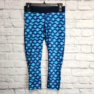 Nike Dri Fit Leggings Mujer Pequeños Capri Azul Estampado Tirar con Cordón Entrenamiento - Imagen 1 de 9