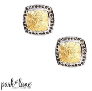 PARK LANE Euro 2 Tone Pierced Earrings Matte Gold Glittering Marcasite Gems NWOT - Imagen 1 de 2