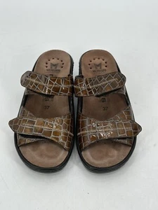 Mephisto Women's Sandal Mobils Size 7 EU 37 Brown Croc Look Leather Slide Shoe - Picture 1 of 10