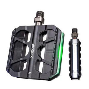 GORIX Bicycle Pedal [With LED Light] Flat Pedal 3 Bearing Aluminum Pedals Compat - Picture 1 of 6