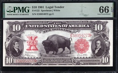 $10 1901 $10 Legal Tender FR 122 PMG 66 EPQ - Impressive Bison Note - Image 1 of 2