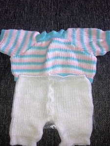 Vintage Cabbage Patch Kids/doll Clothes - 2 Pc White/Blue/Pink Sweater Outf (29) - Picture 1 of 3
